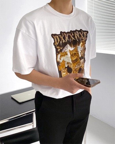 록맨 전사 고양이 반팔 티셔츠